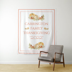 Tenture Citrouilles de Thanksgiving Floral Aquarelle 