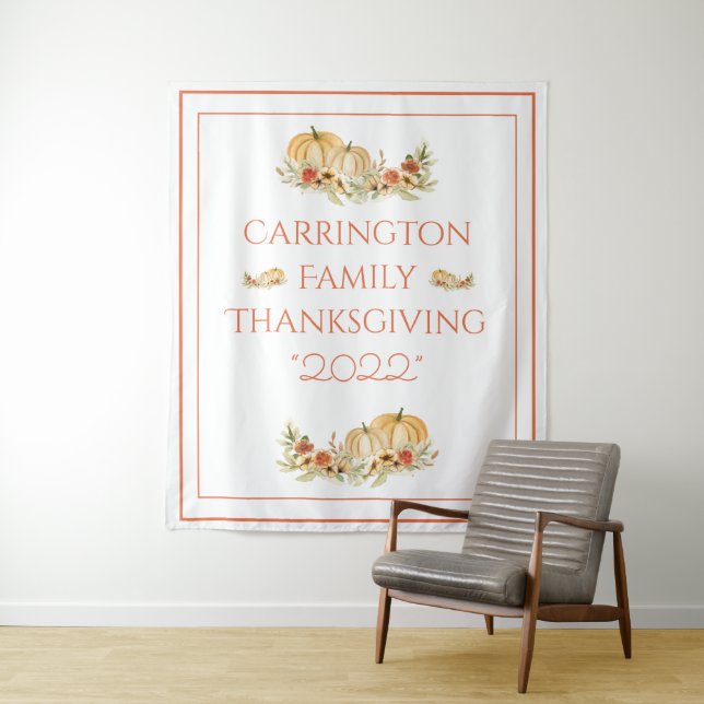 Tenture Citrouilles de Thanksgiving Floral Aquarelle  (En situation)