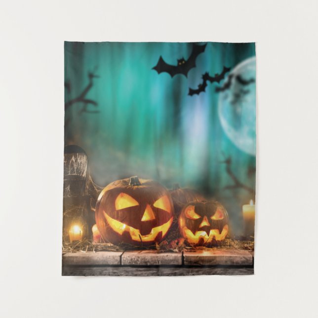 Tenture Citrouilles d'Halloween et chauves-souris (Devant)