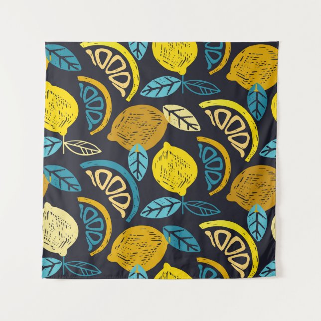 Tenture Citrus citron citron doodé main dessiné motif back (Devant)