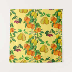 Tenture Citrus, poire, cerise : aquarelle.