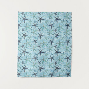 Tenture Clair bleu et or Starfish sur Ocean Wave Motif