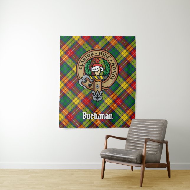 Tenture Clan Buchanan Crest sur Tartan (En situation)
