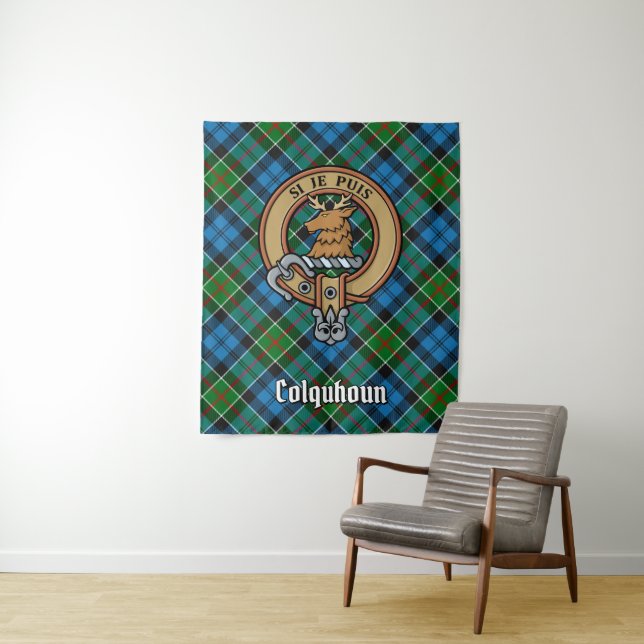 Tenture Clan Colquhoun Crest sur Tartan (En situation)