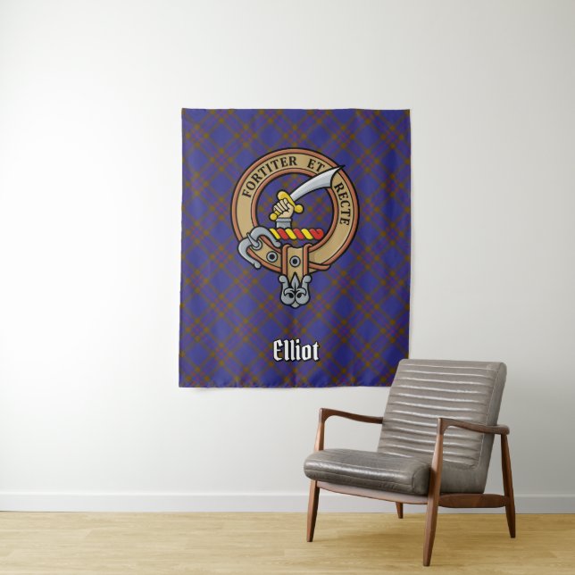 Tenture Clan Elliot Crest sur Tartan moderne (En situation)