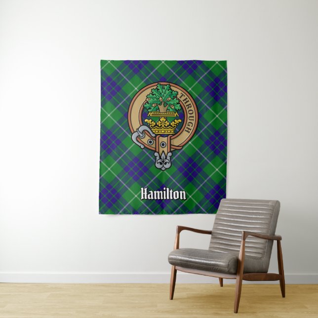 Tenture Clan Hamilton Crest sur la chasse Tartan (En situation)