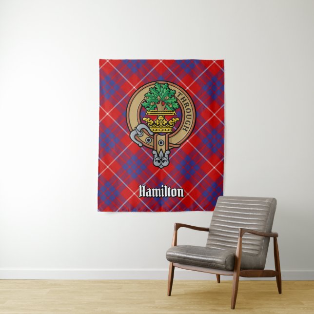 Tenture Clan Hamilton Crest sur Red Tartan (En situation)