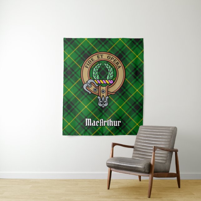 Tenture Clan MacArthur Crest sur Tartan (En situation)