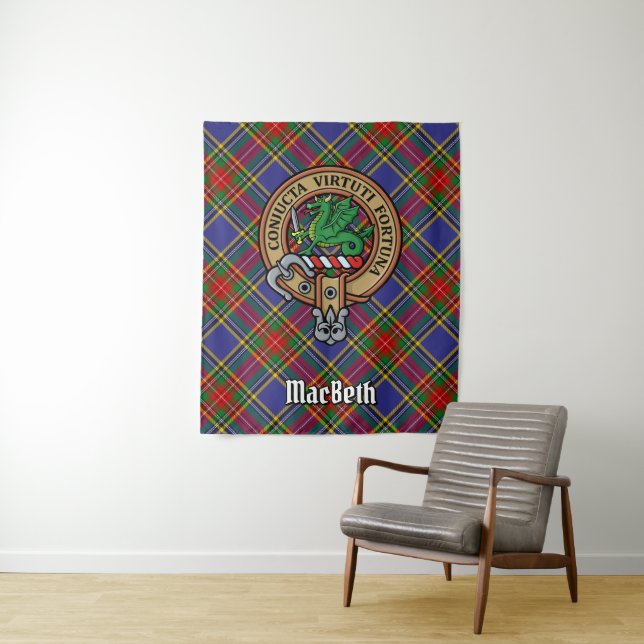 Tenture Clan MacBeth Crest sur Tartan (En situation)