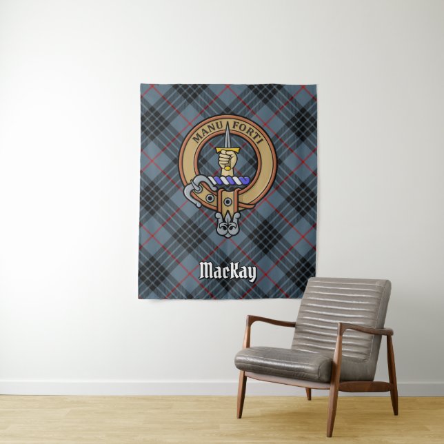 Tenture Clan MacKay Crest sur Blue Tartan (En situation)