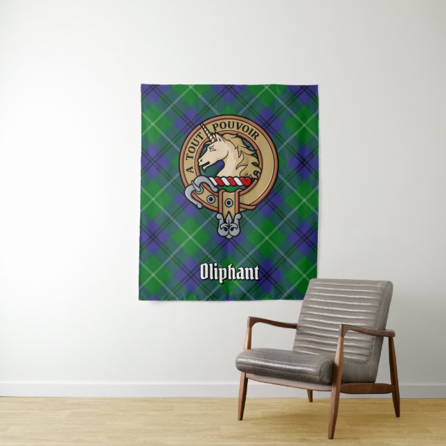 Tenture Clan Oliphant Crest sur Tartan (En situation)