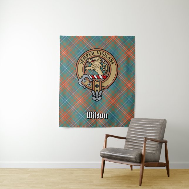 Tenture Clan Wilson Crest au-dessus de Tartan antique (En situation)