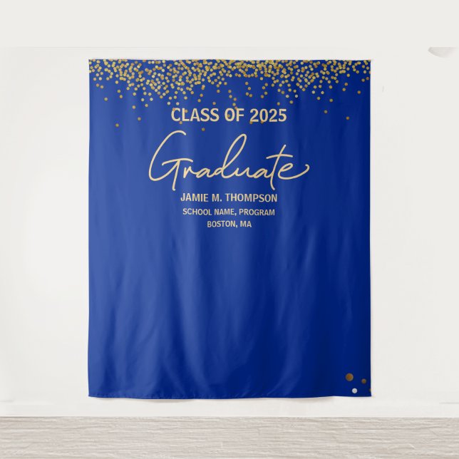 Tenture Classe de graduation 2025 Royal Blue Gold Confetti (Devant)