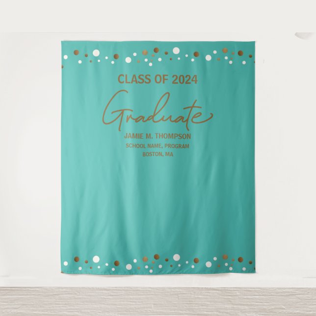 Tenture Classe d'or turquoise de 2024 graduation de fond (Devant)