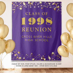Tenture Classe Reunion Photo Booth Purple Gold fond