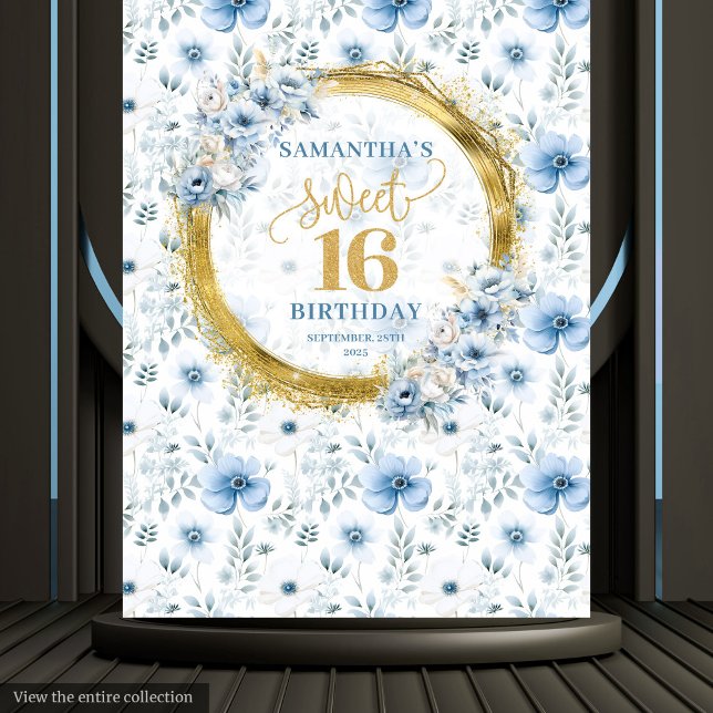 Tenture Classique Bleu Clair Sweet Sixteen Mur de Paillett (Classic Light Blue Sweet Sixteen Gold Glitter Wall Tapestry)