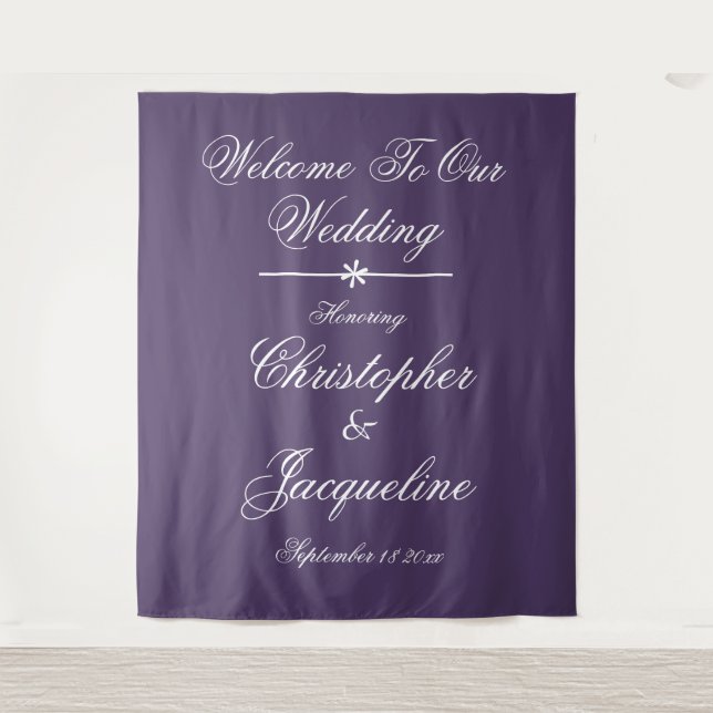Tenture Classique Écriture Blanche Mariage Dusty Purple (Devant)