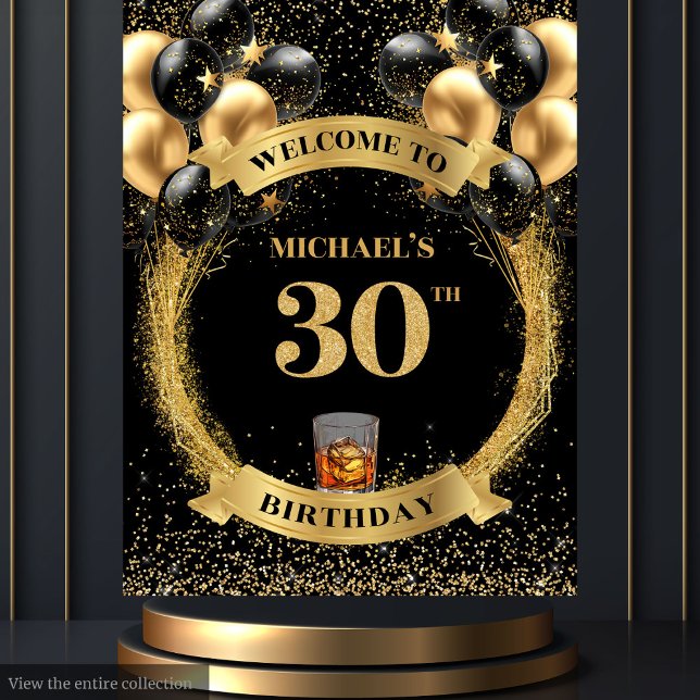 Tenture Classy 30 Man Birthday Whiskey Celebration Banner (Classy 30 Man Birthday Whiskey Celebration Banner Tapestry)