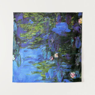 Tenture Claude Monet art : Water-Lilies, indigo bleu