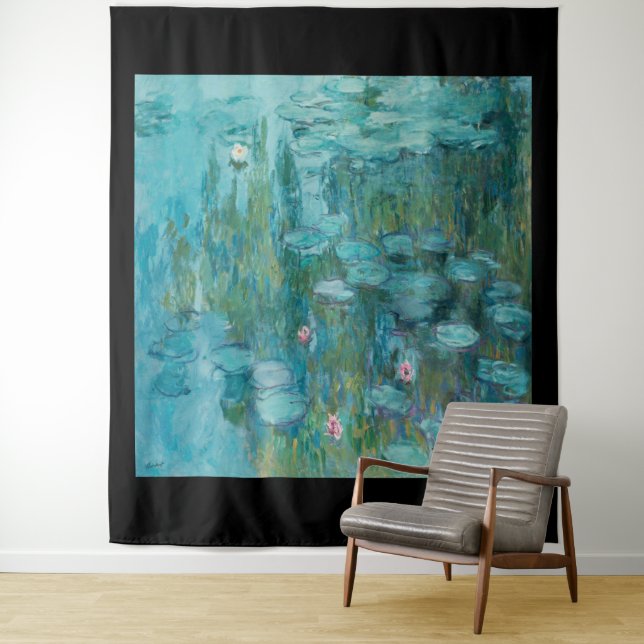 Tenture Claude Monet, Water Lilies, 1915, Aqua Blue (En situation)