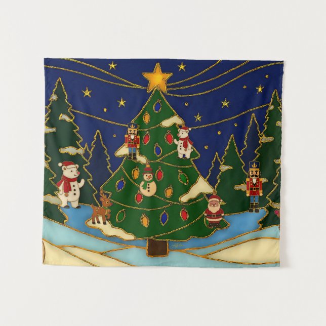 Tenture Cloisonne Art Whimsical Forest Classic Christmas  (Devant (Horizontal))