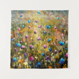 Tenture  closeup de peinture Belle prairie de bleu rose fl