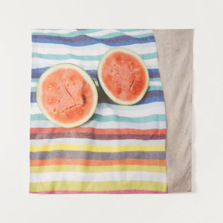 Tenture Closeup photo of slice watermelon fruits on cloth