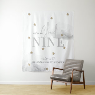 Tenture Cloud 9 Gold Stars Baby shower gris Bienvenue