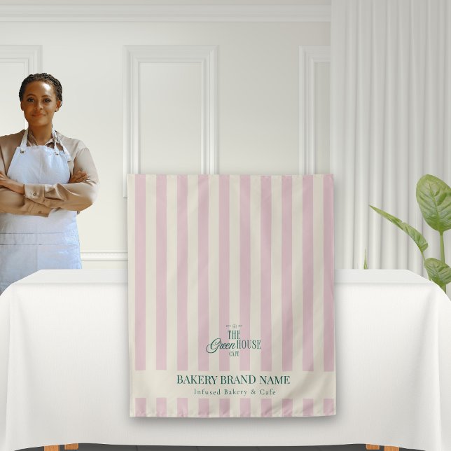 Tenture Coastal Pink Stripes Bakery Logo Table Runner (Créateur téléchargé)