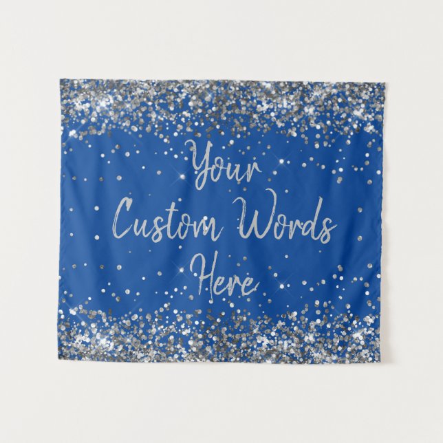 Tenture Cobalt Blue Silver Fête d'anniversaire Photo Booth (Devant (Horizontal))