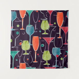 Tenture Cocktails d'aquarelle, motif vintage coloré.