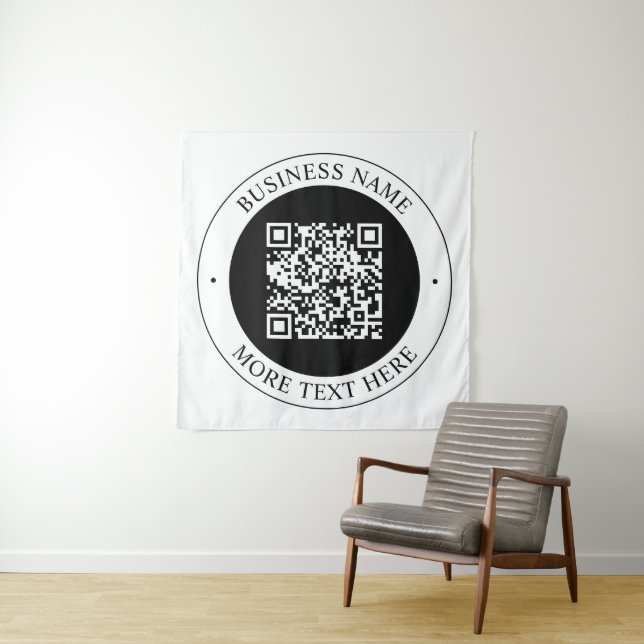 Tenture Code QR avec nom d'entreprise Texte circulaire mod (En situation)