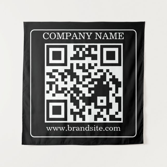 Tenture Code QR éditable Noir Blanc Design Rétro Moderne (Devant)