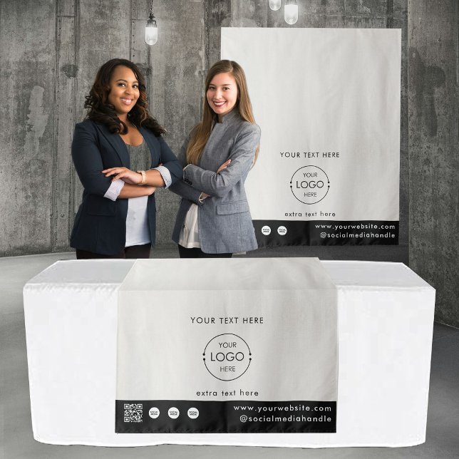 Tenture Code QR Logo de la boutique éphémère Runner de tab (Pop Up Shop Logo QR Code Vendor Table Runner Beige Tapestry)