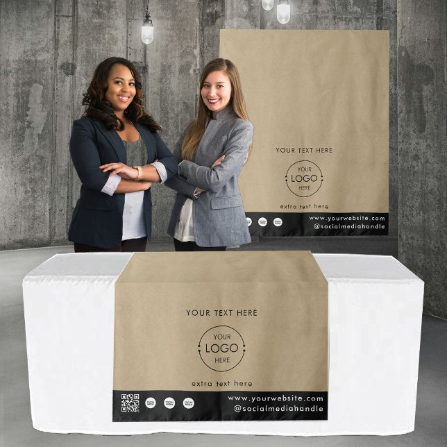 Tenture Code QR Logo de la boutique éphémère Tapis de tabl (Pop Up Shop Logo QR Code Vendor Table Runner Kraft Tapestry)
