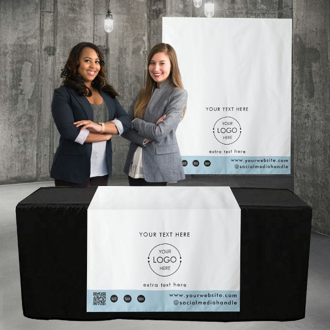 Tenture Code QR Logo de la boutique éphémère Tapis de tabl (Pop Up Shop Logo QR Code Vendor Table Runner Blue Tapestry)