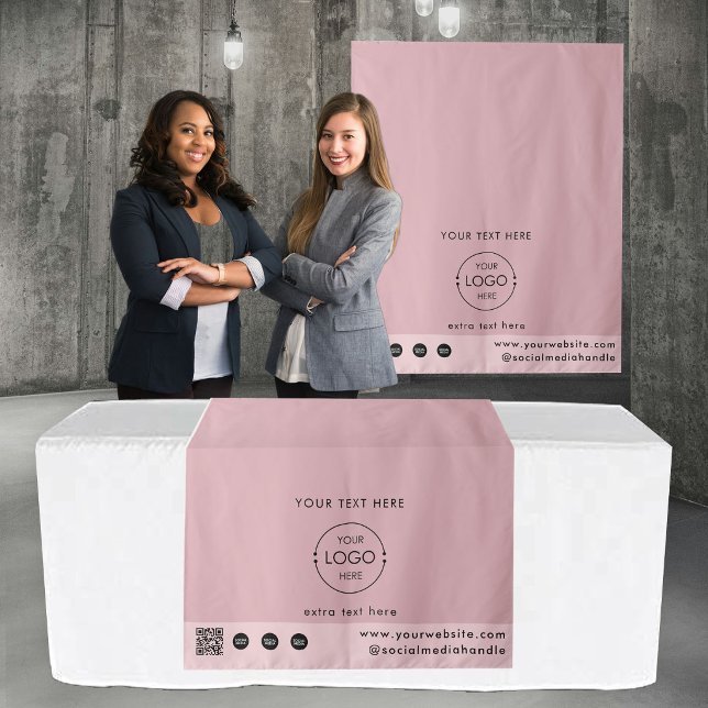 Tenture Code QR Logo de la boutique éphémère Tapis de tabl (Pop Up Shop Logo QR Code Vendor Table Runner Pink Tapestry)
