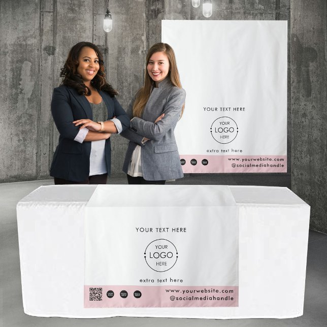 Tenture Code QR Logo de la boutique éphémère Tapis de tabl (Pop Up Shop Logo QR Code Vendor Table Runner Pink Tapestry)