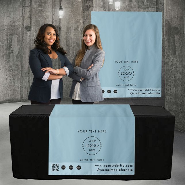 Tenture Code QR Logo de la boutique éphémère Tapis de tabl (Pop Up Shop Logo QR Code Vendor Table Runner Blue Tapestry)