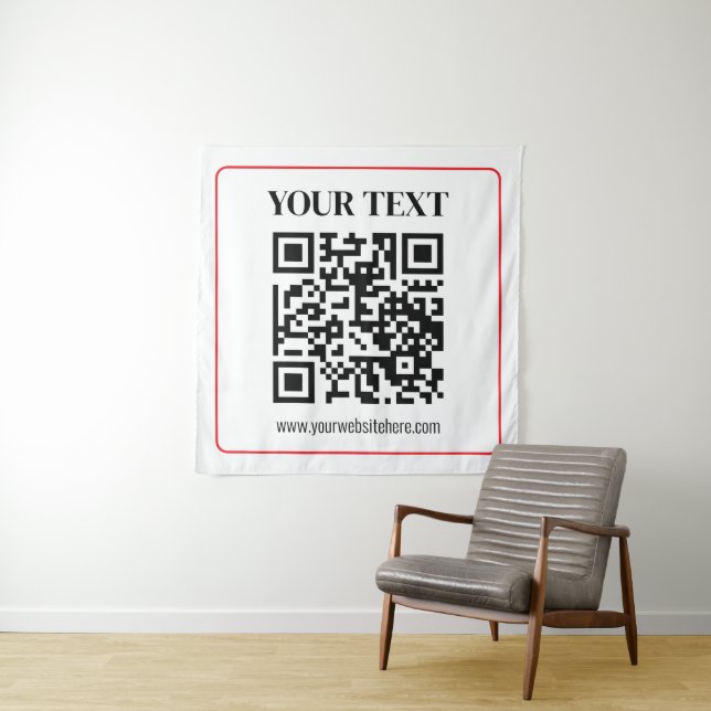 Tenture Code QR simple noir et blanc avec bordure rouge (En situation)
