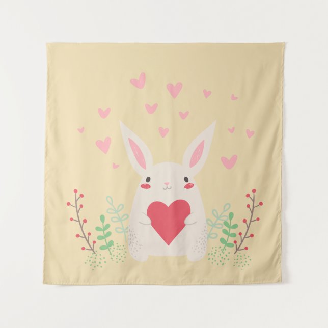 Tenture Coeur de lapin mignon valentine (Devant)