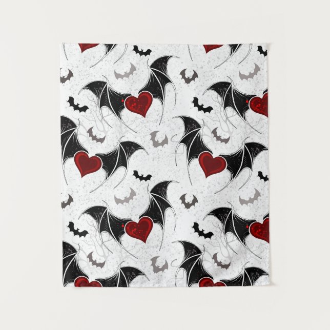 Tenture Coeur d'Halloween avec ailes de chauve-souris noir (Devant)