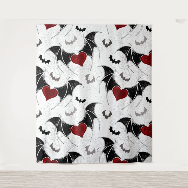 Tenture Coeur d'Halloween avec ailes de chauve-souris noir (Devant)