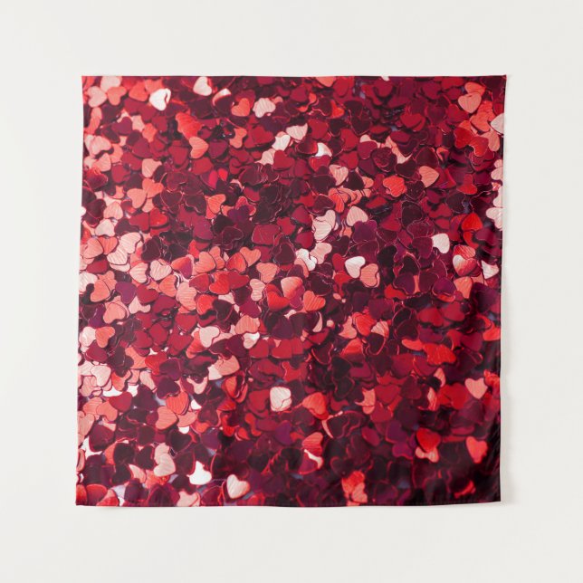 Tenture Cœur Pailleté Rouge : Texture Minimaliste. (Devant)