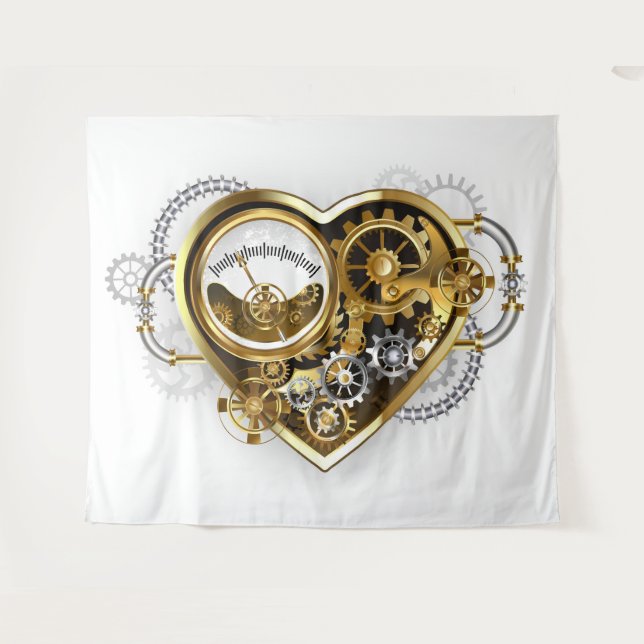 Tenture Cœur Steampunk avec un Manomètre (Devant (Horizontal))