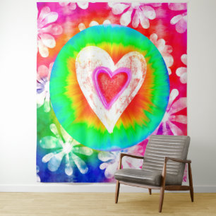 Tenture Cœur tie dye psychédélique