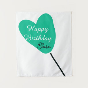 Tenture Cœur vert joyeux anniversaire ballon blanc noir en
