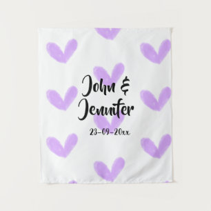 Tenture coeur violet aquarelle valentine couple nom da