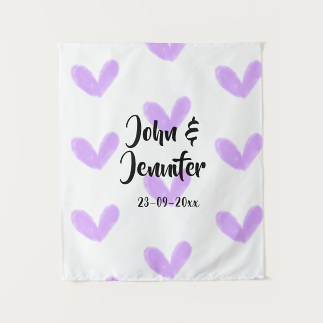 Tenture coeur violet aquarelle valentine couple nom da (Devant)