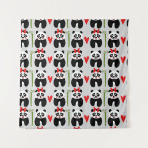 Tenture Coeurs de pandas mignons : Motif pour enfants